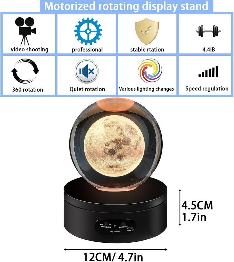 YVV LED Rotating Display Stand, Lighted Base-Crystal Glass Art, 360 Degree Automatic Mute Rotating Turntable, Motorized Display Stand with Colorful Lights, Tumbler Supplies Spinner 4.72in - Image 5